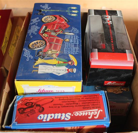 Schuco vehicles, inc Girato Mercedes, Examico 4001, 2 Old Timermodels, Mercedes Grand Prix 1936 & BMW 328 (6, boxed, mint)